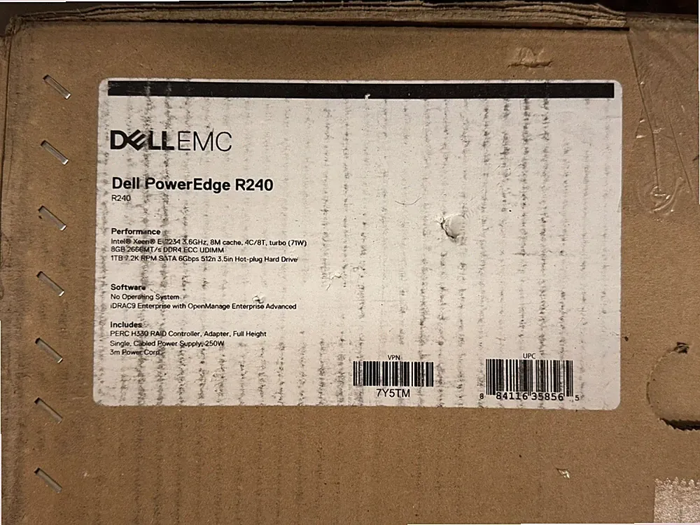 Dell PowerEdge R240 Intel Xeon E2234 3.6GHz 4C/8T 8GB DDR4 RAM 1TB 7.2K SATA HDD