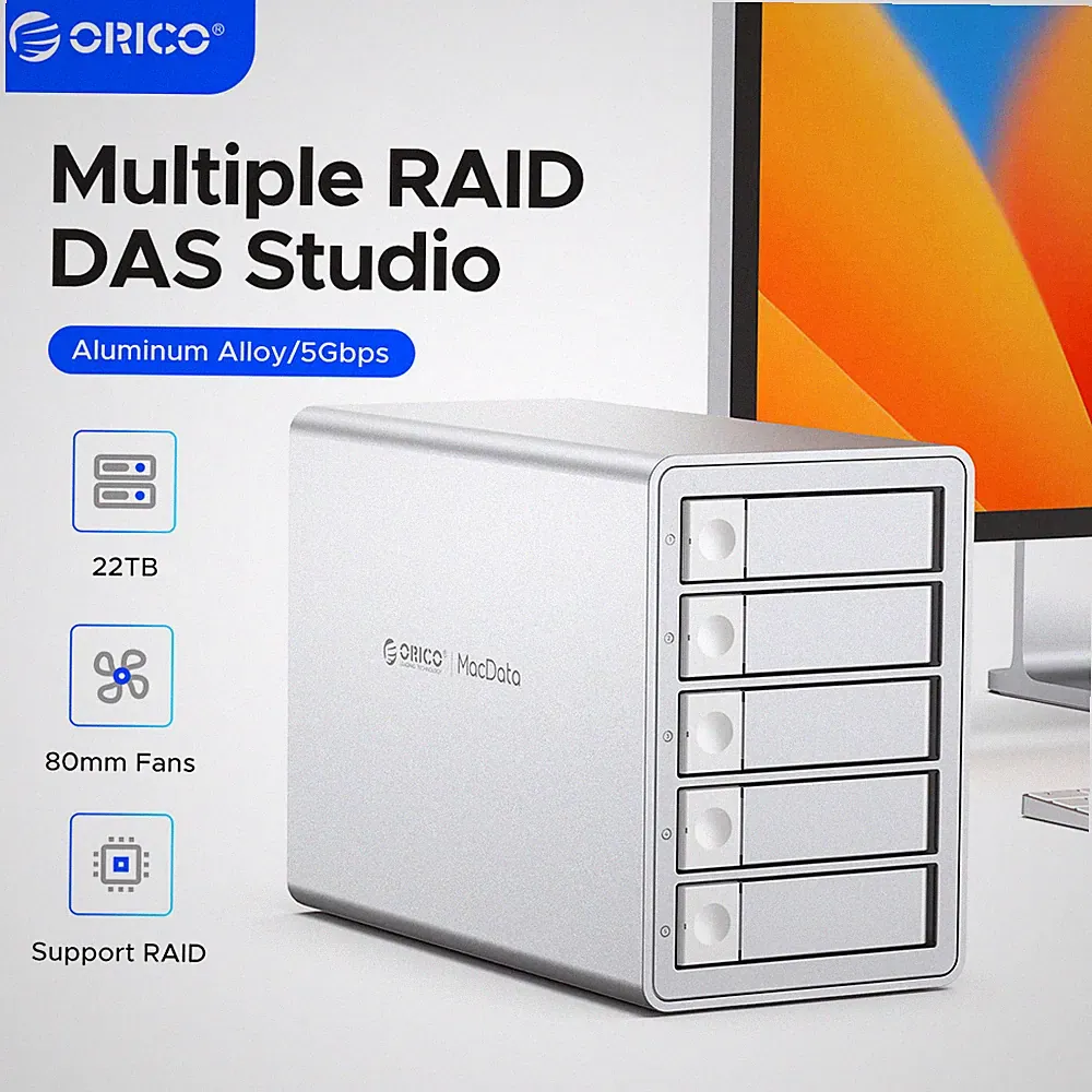 ORICO 5 Bay RAID Hard Drive Enclosure Case 2.5/3.5" SATA HDD/SSD Dock Station