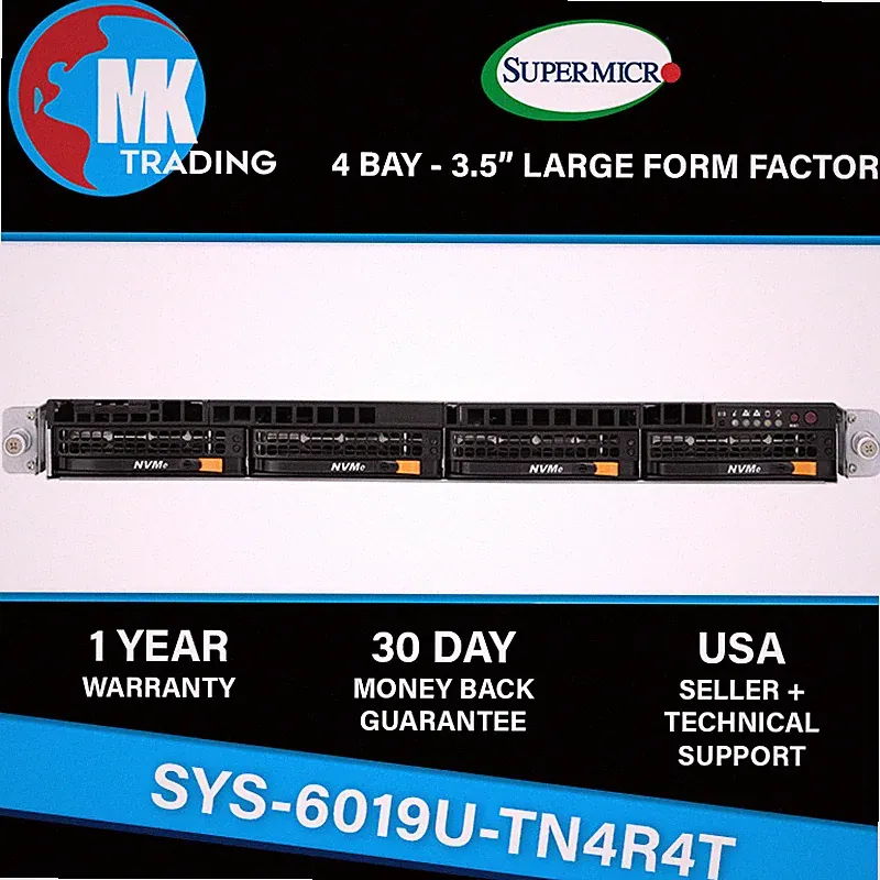 Supermicro SYS-6019U-TN4R4T 4B LFF 1U Server -V1- Choose CPUs/RAM - Wholesale